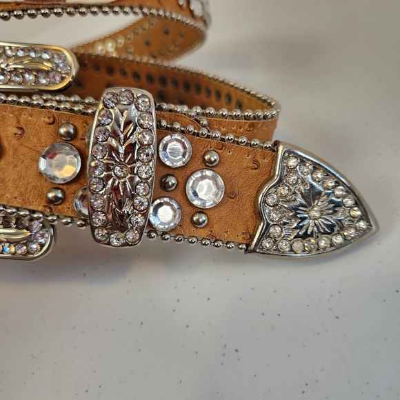 Womens Cowgirl Western Belt Bling Rodeo Western Boho Bohemian Leather Brown y2k - Picture 3 of 10